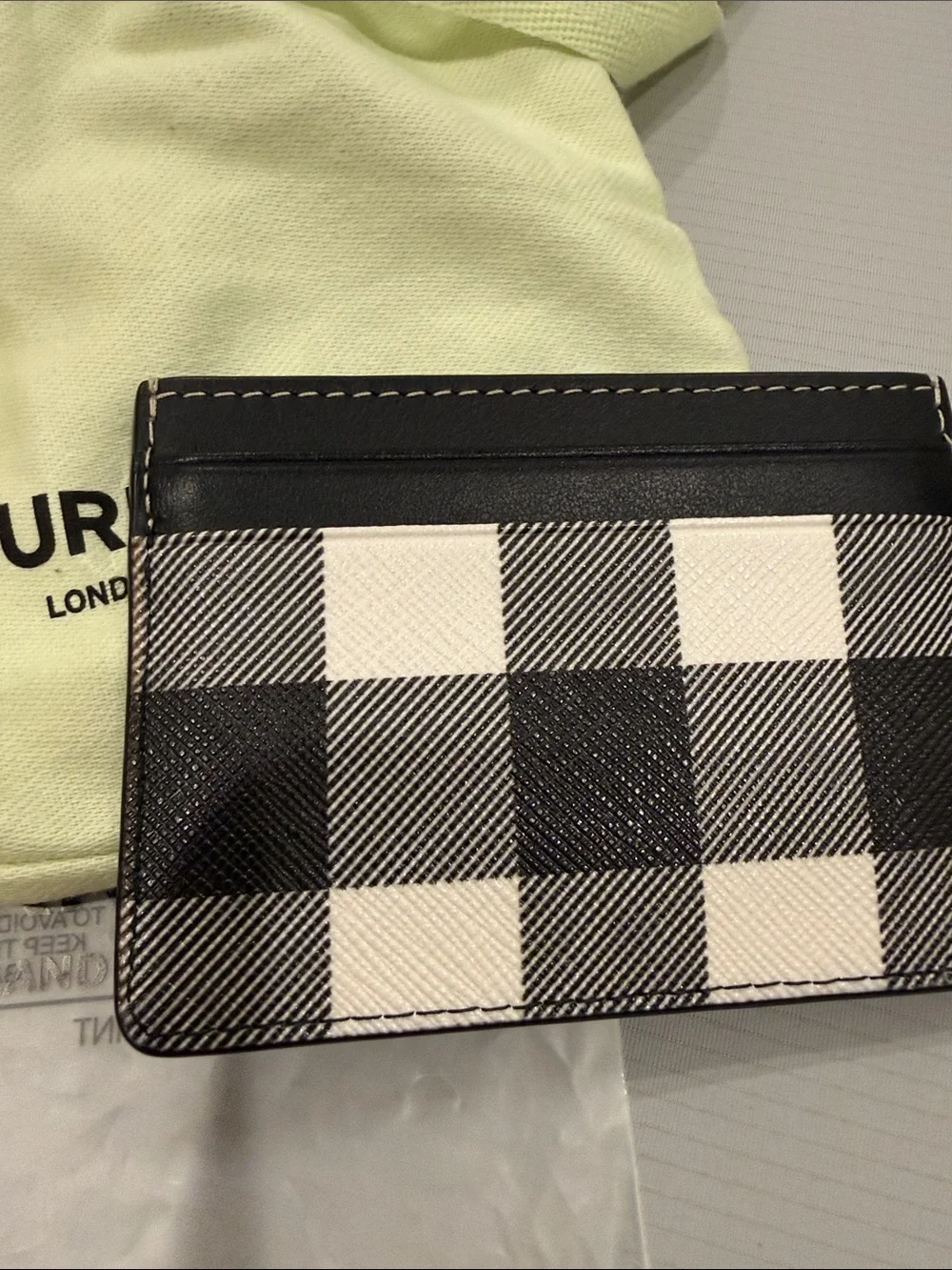 Burberry Black & White Check Leather Card Holder